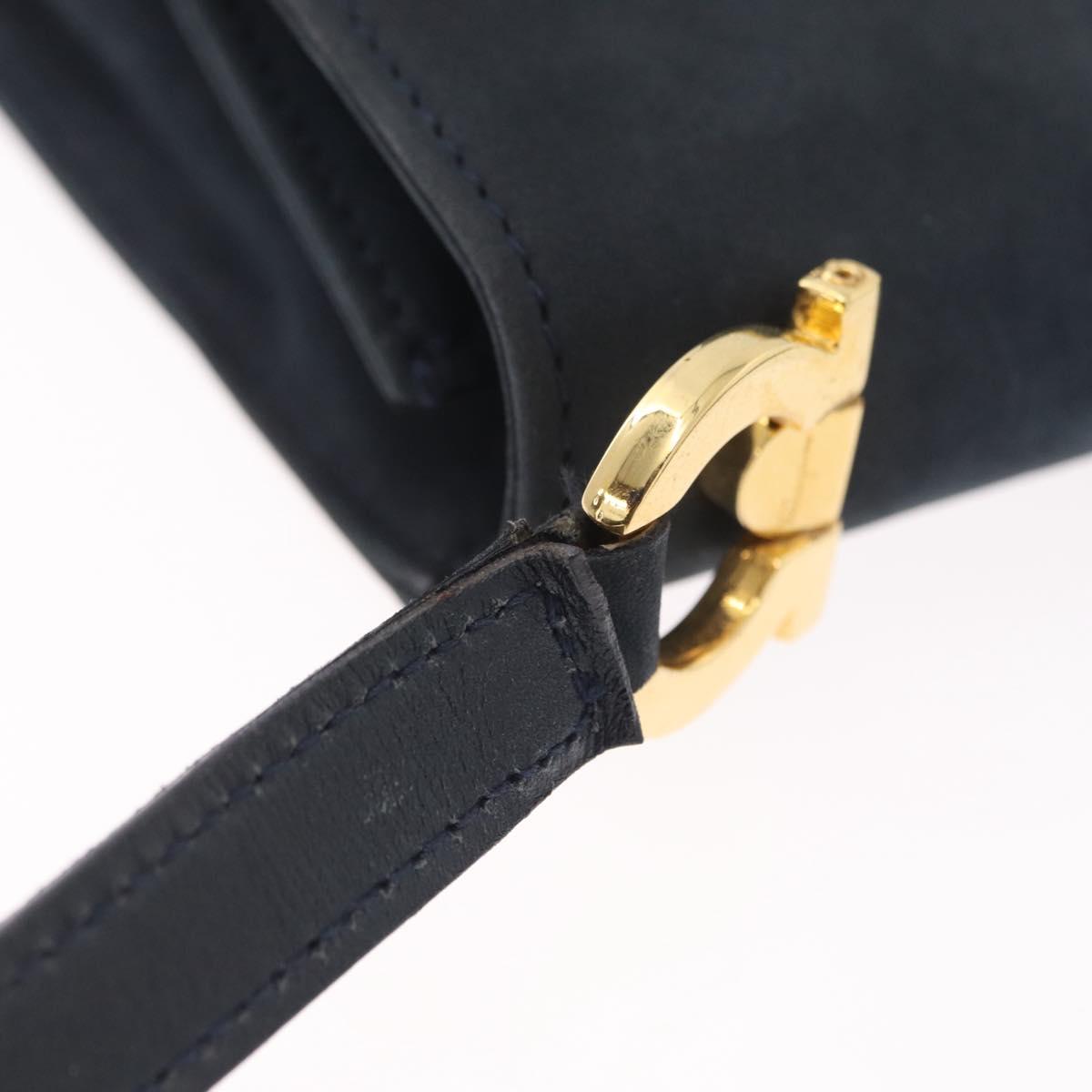 Salvatore Ferragamo Gancini Shoulder Bag Suede Navy Gold Tone Auth ka6530A