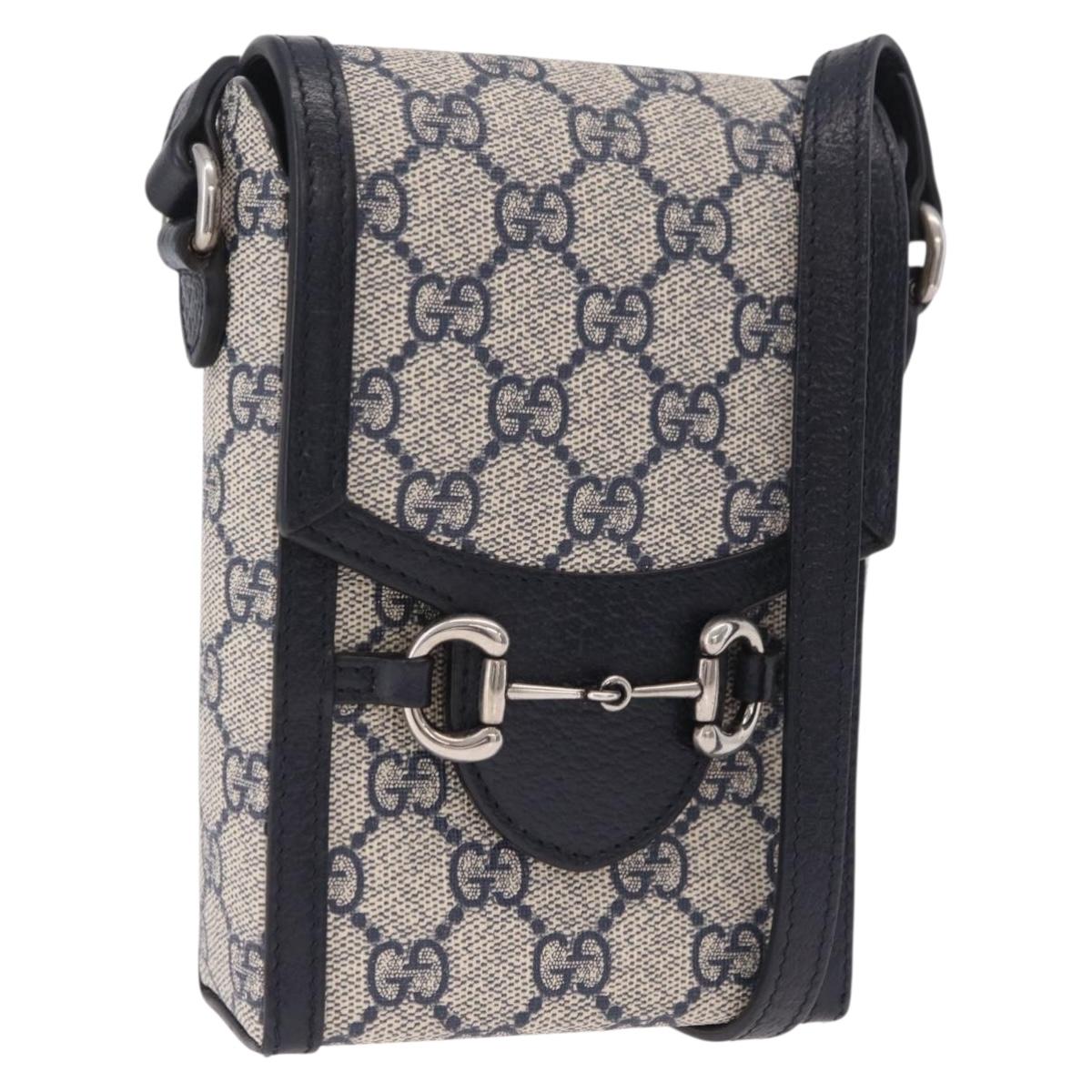 GUCCI GG Supreme Shoulder Bag PVC Navy Silver 625615 Auth ka6531V