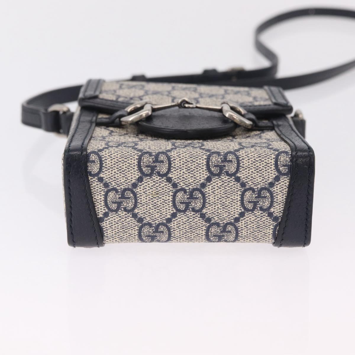 GUCCI GG Supreme Shoulder Bag PVC Navy Silver 625615 Auth ka6531V