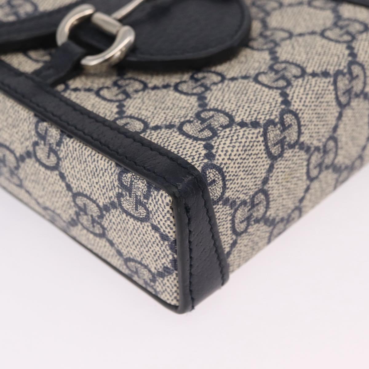 GUCCI GG Supreme Shoulder Bag PVC Navy Silver 625615 Auth ka6531V