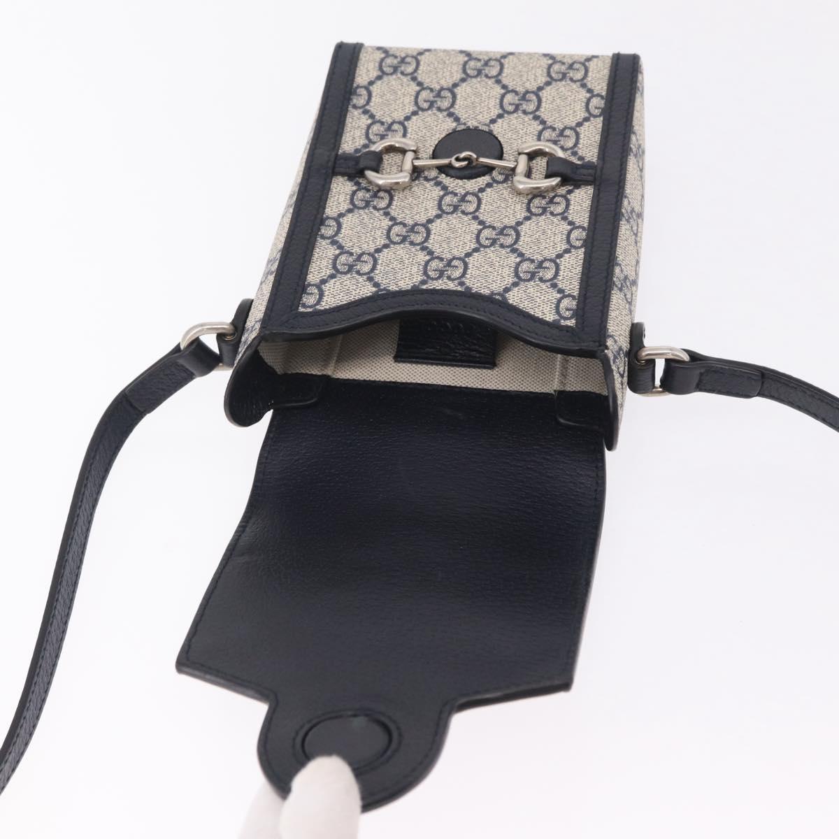 GUCCI GG Supreme Shoulder Bag PVC Navy Silver 625615 Auth ka6531V