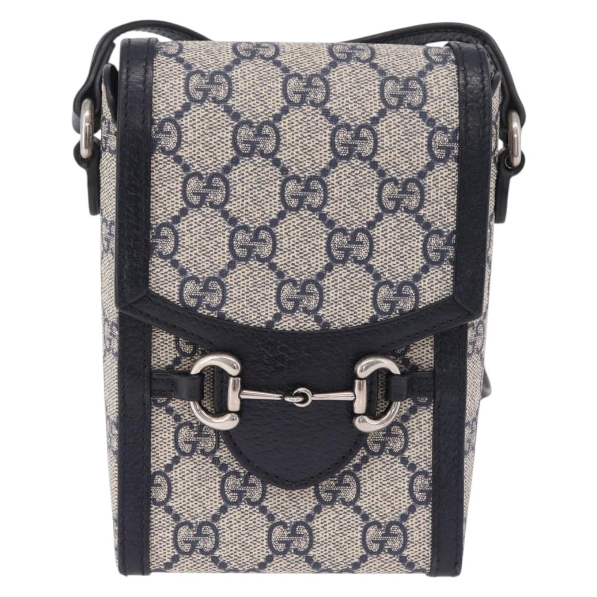 GUCCI GG Supreme Shoulder Bag PVC Navy Silver 625615 Auth ka6531V