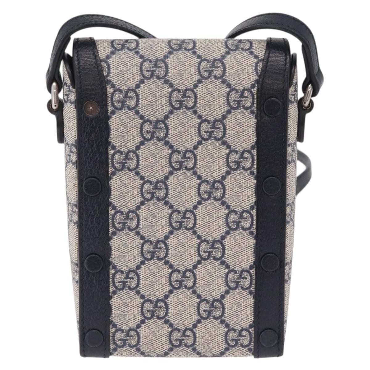 GUCCI GG Supreme Shoulder Bag PVC Navy Silver 625615 Auth ka6531V