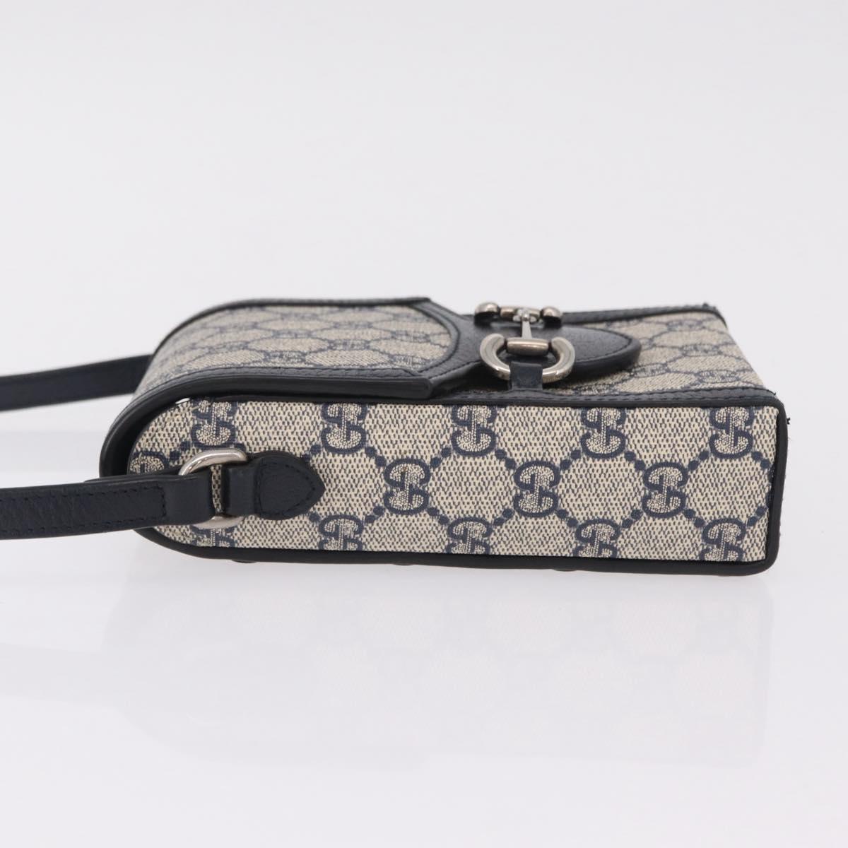 GUCCI GG Supreme Shoulder Bag PVC Navy Silver 625615 Auth ka6531V