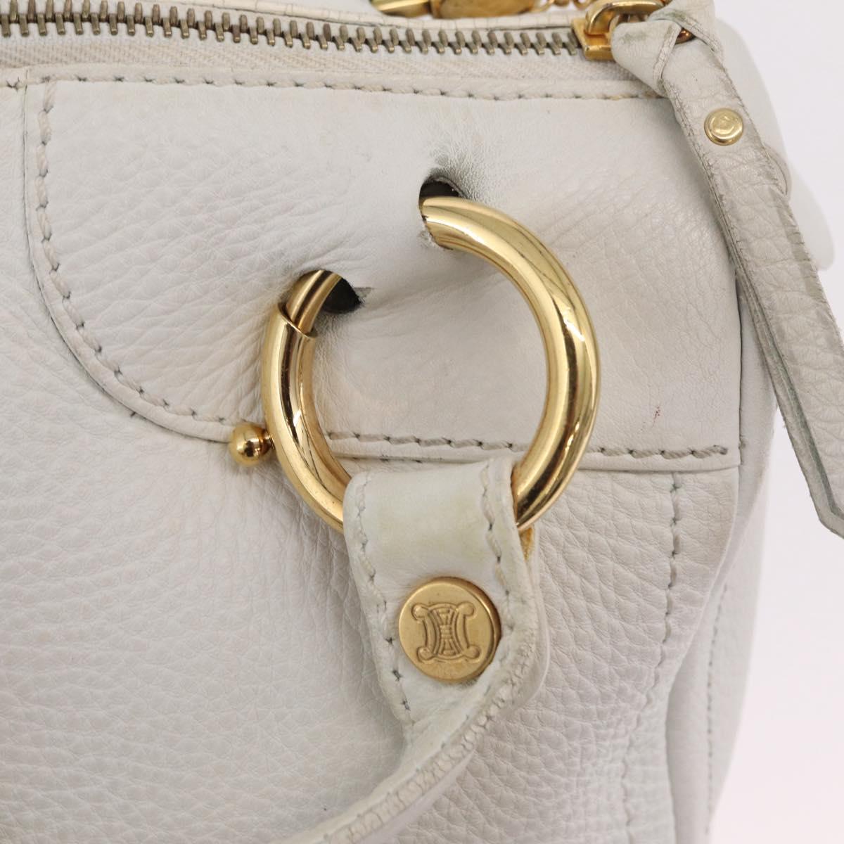CELINE Hand Bag Leather White Gold Tone Auth ka6534A
