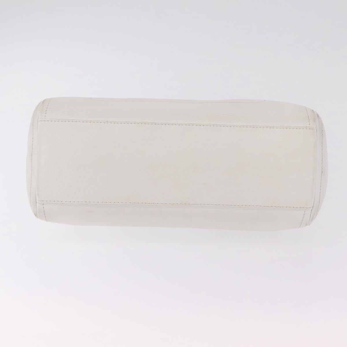 CELINE Hand Bag Leather White Gold Tone Auth ka6534A
