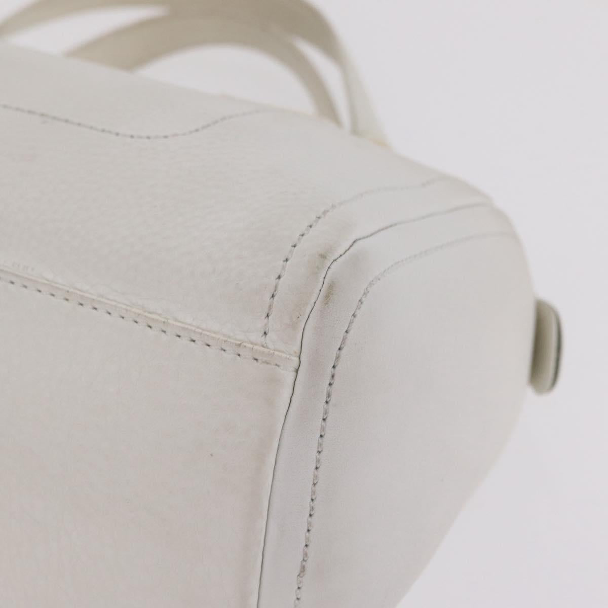 CELINE Hand Bag Leather White Gold Tone Auth ka6534A
