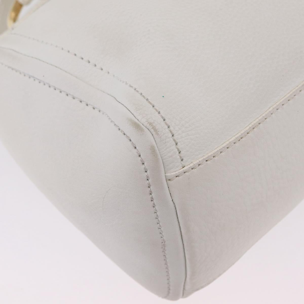 CELINE Hand Bag Leather White Gold Tone Auth ka6534A
