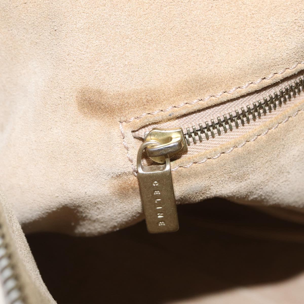 CELINE Hand Bag Leather White Gold Tone Auth ka6534A