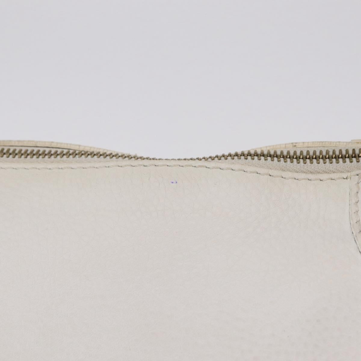 CELINE Hand Bag Leather White Gold Tone Auth ka6534A