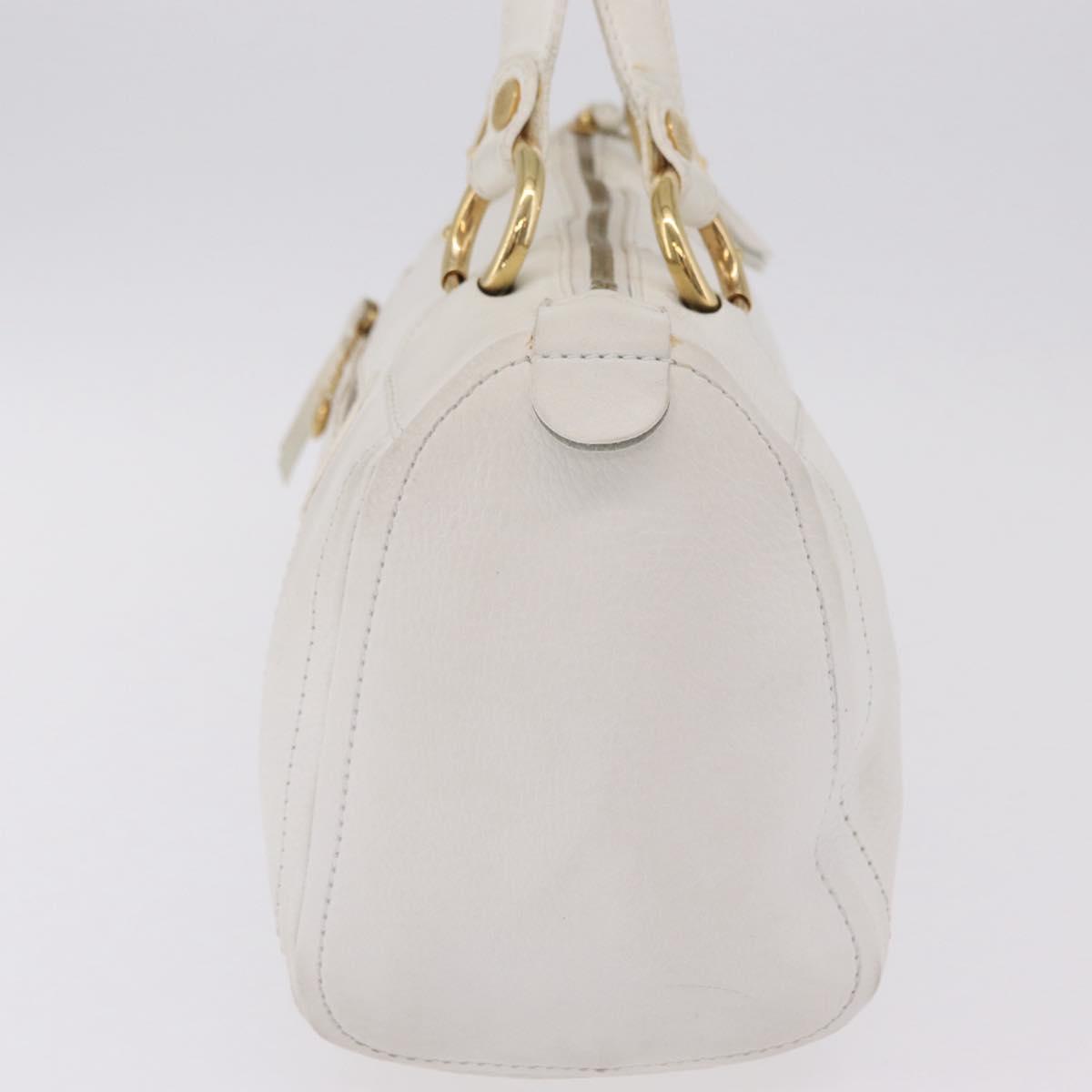 CELINE Hand Bag Leather White Gold Tone Auth ka6534A