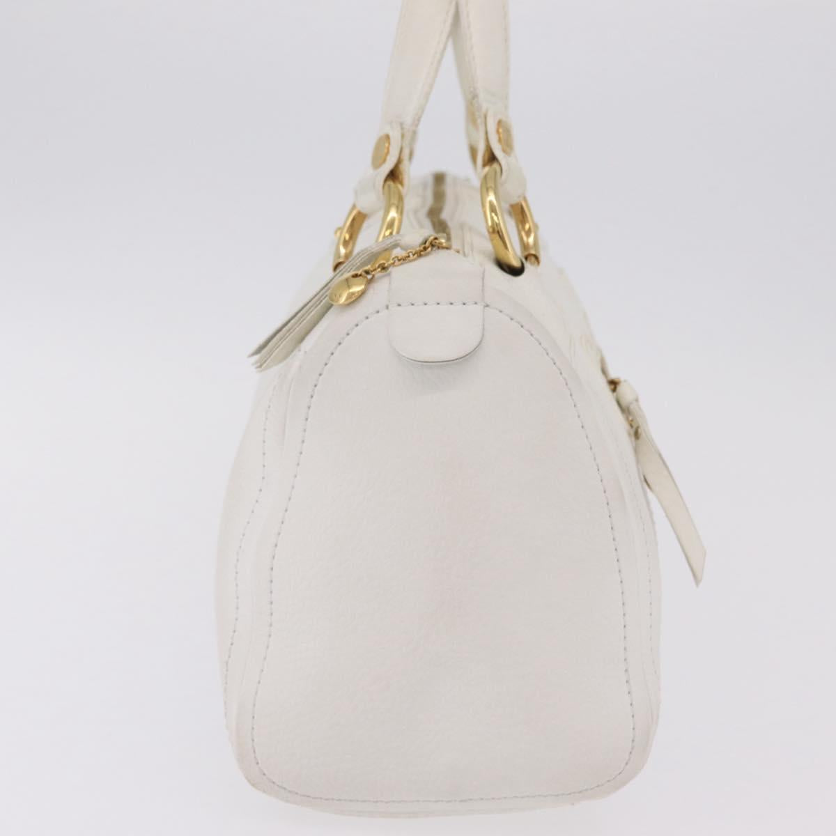 CELINE Hand Bag Leather White Gold Tone Auth ka6534A