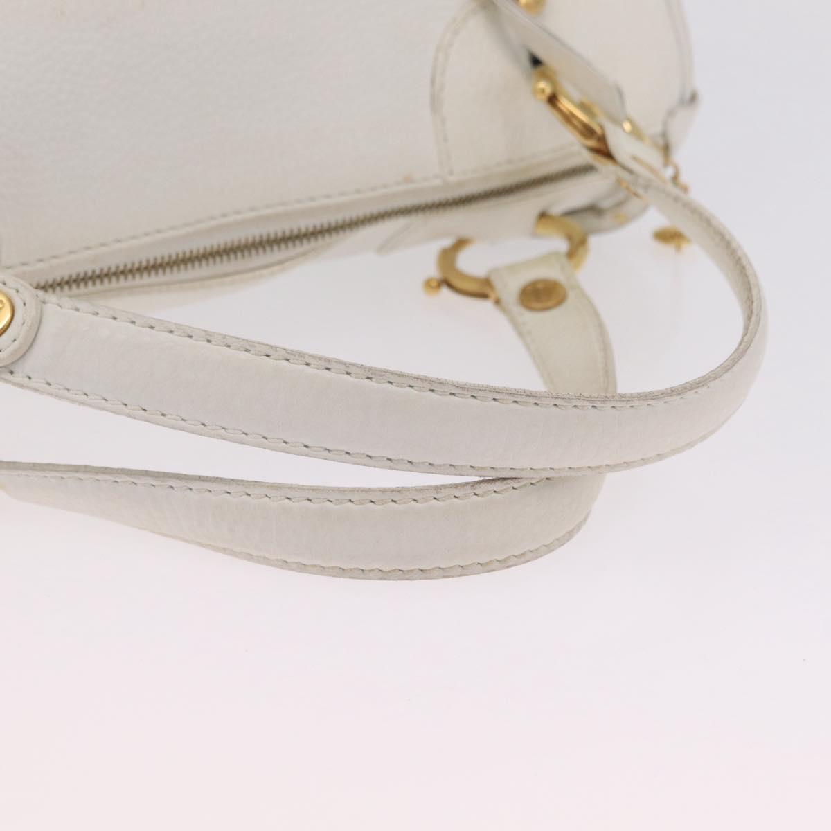 CELINE Hand Bag Leather White Gold Tone Auth ka6534A