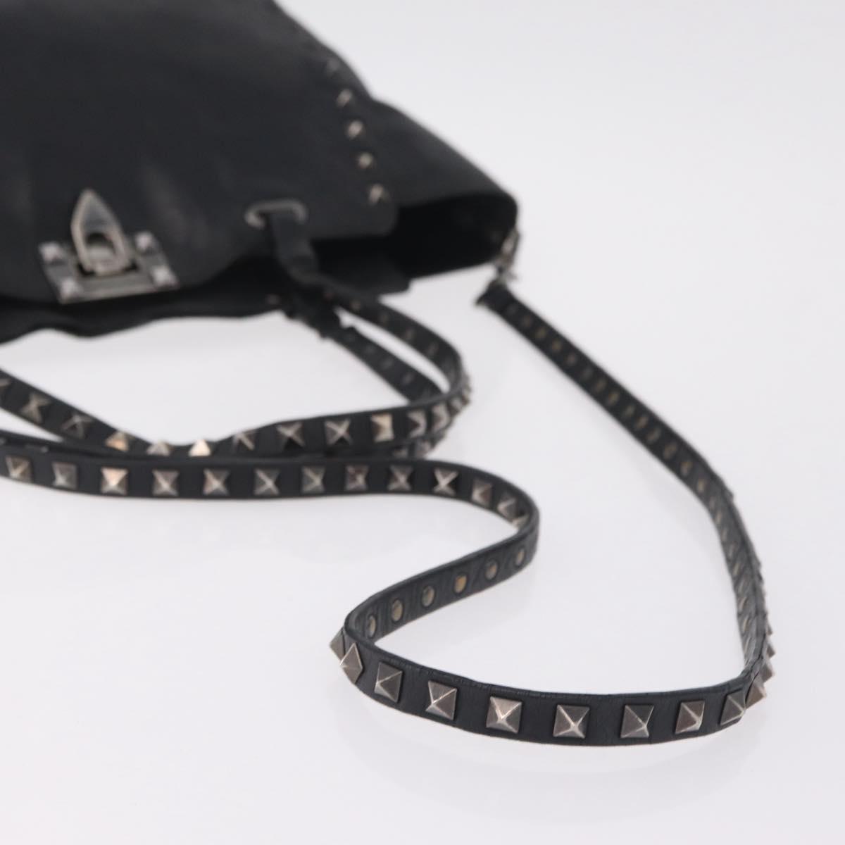 Valentino Studs Hand Bag Leather 2way Black Silver Auth ka6536