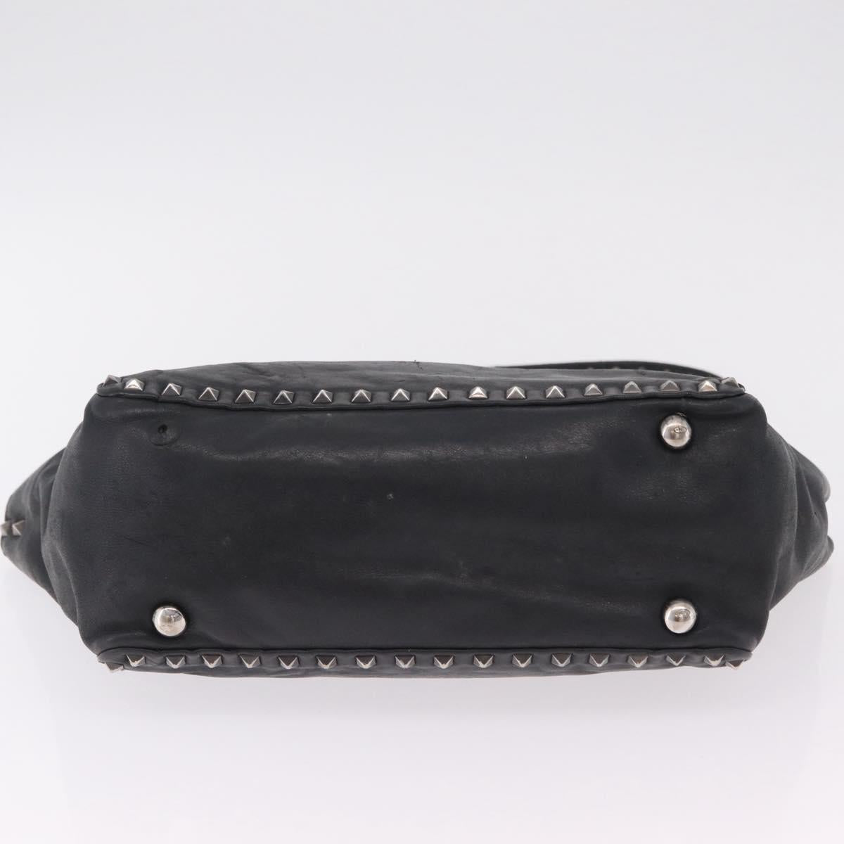 Valentino Studs Hand Bag Leather 2way Black Silver Auth ka6536