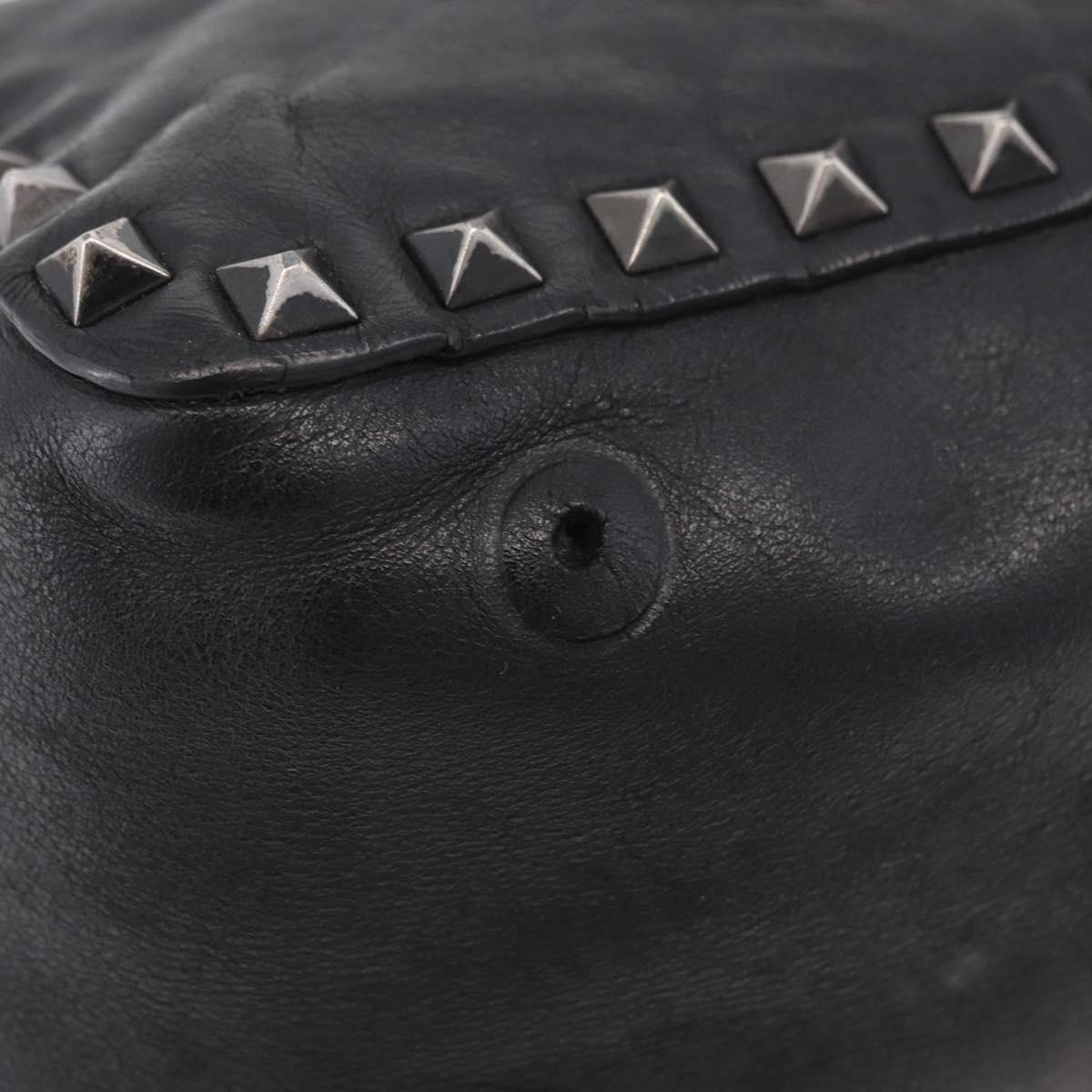 Valentino Studs Hand Bag Leather 2way Black Silver Auth ka6536