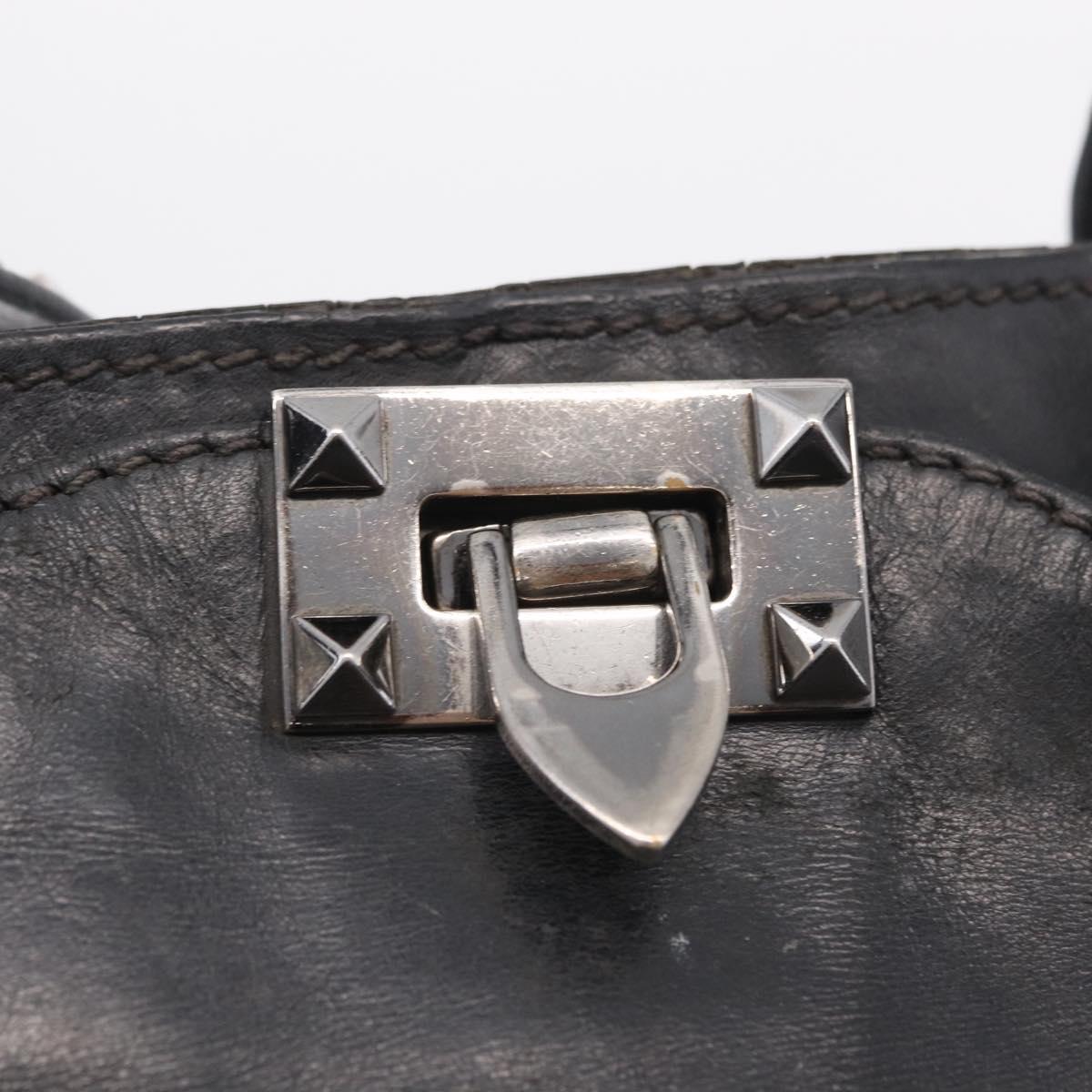 Valentino Studs Hand Bag Leather 2way Black Silver Auth ka6536