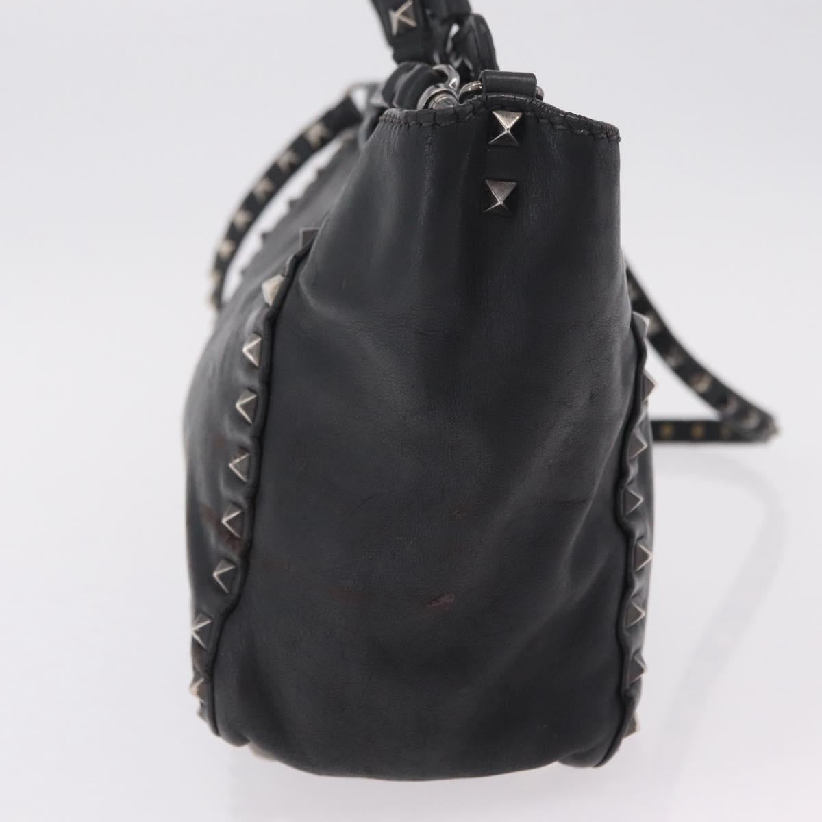 Valentino Studs Hand Bag Leather 2way Black Silver Auth ka6536