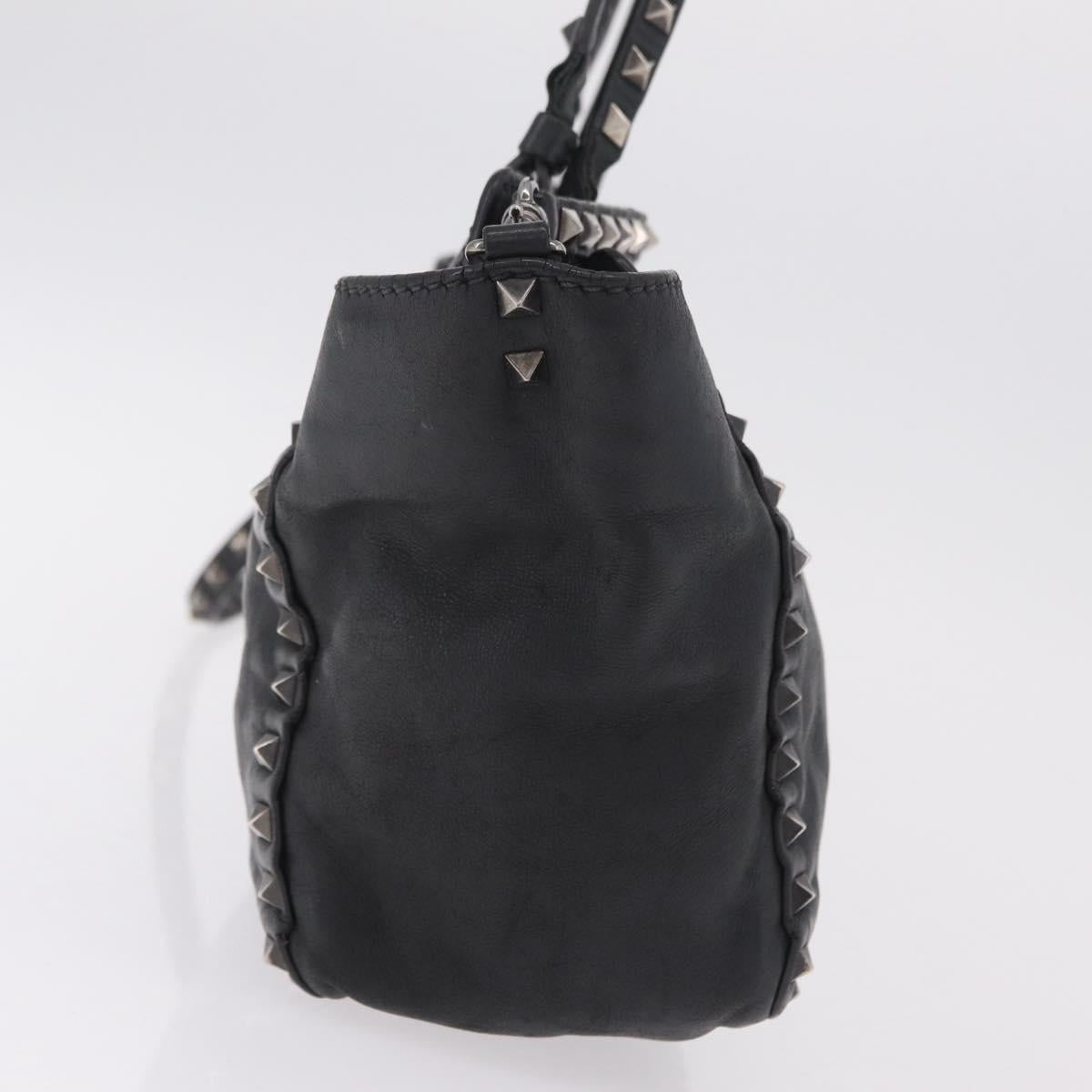Valentino Studs Hand Bag Leather 2way Black Silver Auth ka6536