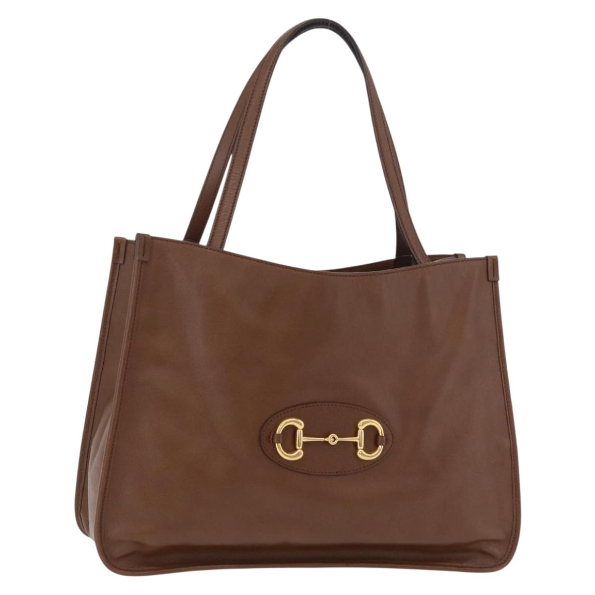 GUCCI Horsebit Tote Bag Leather Brown Gold Tone 623694 Auth ka6540V