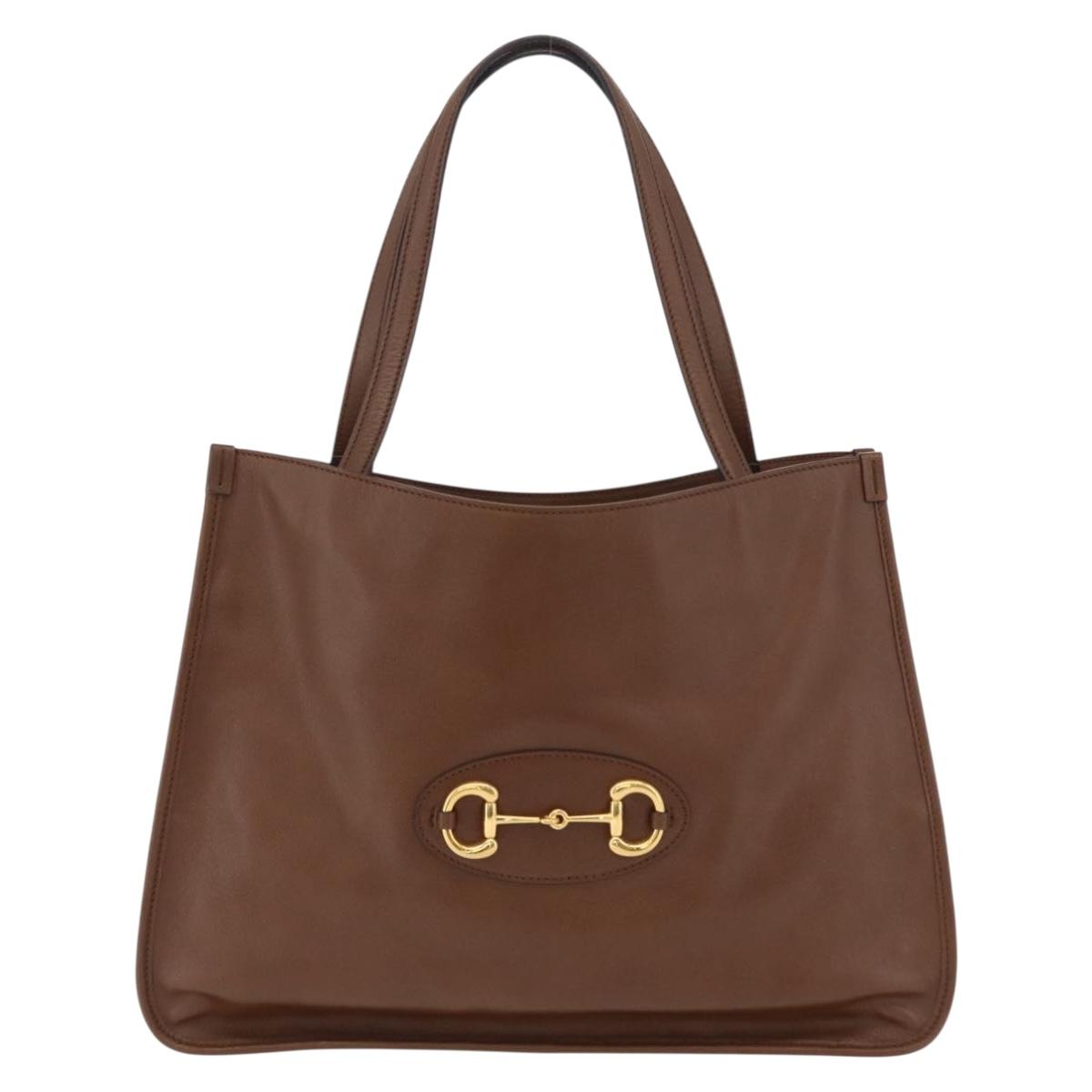 GUCCI Horsebit Tote Bag Leather Brown Gold Tone 623694 Auth ka6540V
