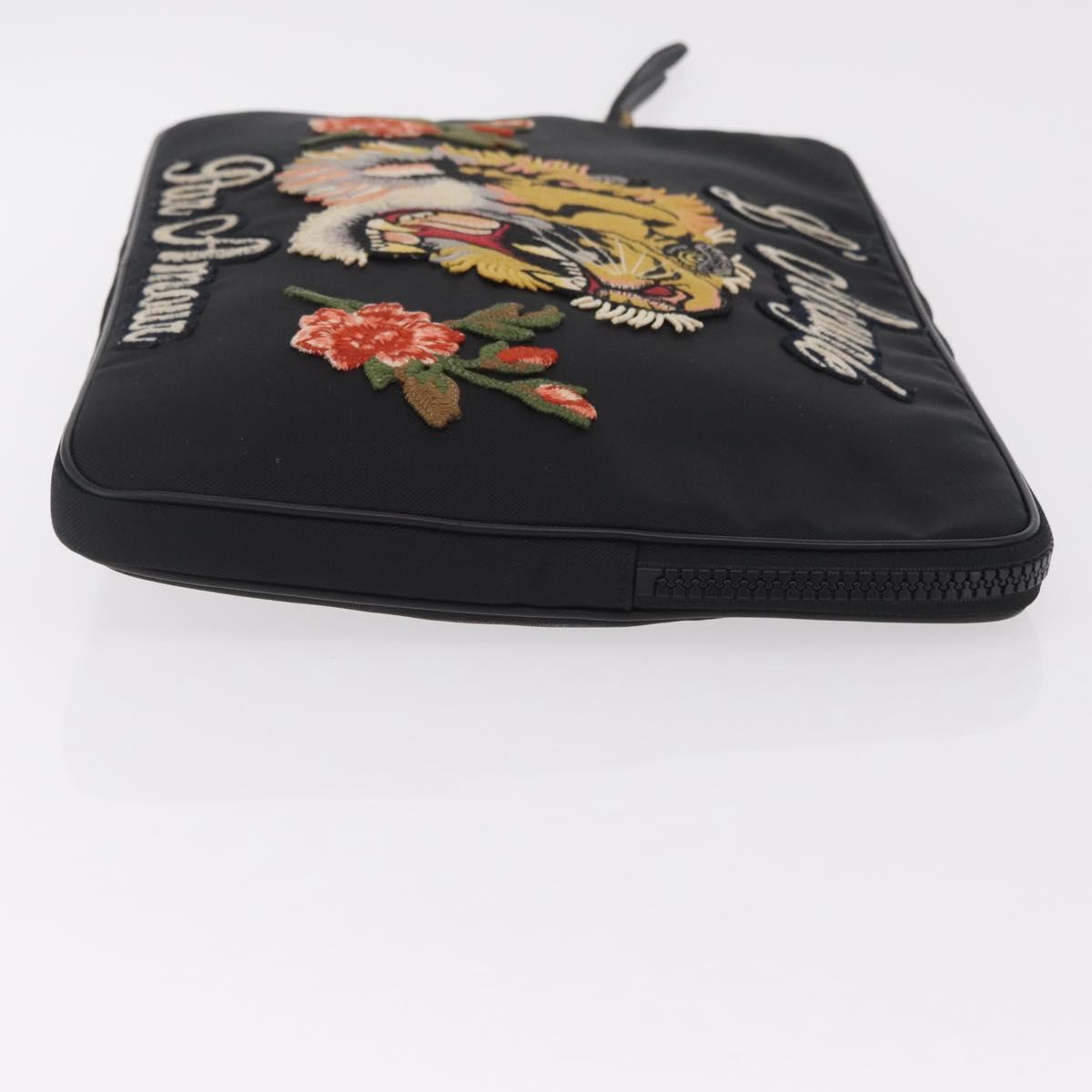 GUCCI Clutch Bag Canvas Black Silver 473884 Auth ka6545A
