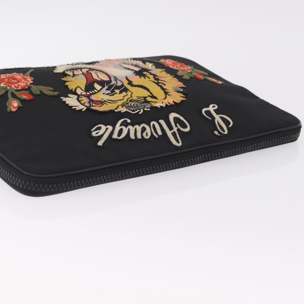 GUCCI Clutch Bag Canvas Black Silver 473884 Auth ka6545A