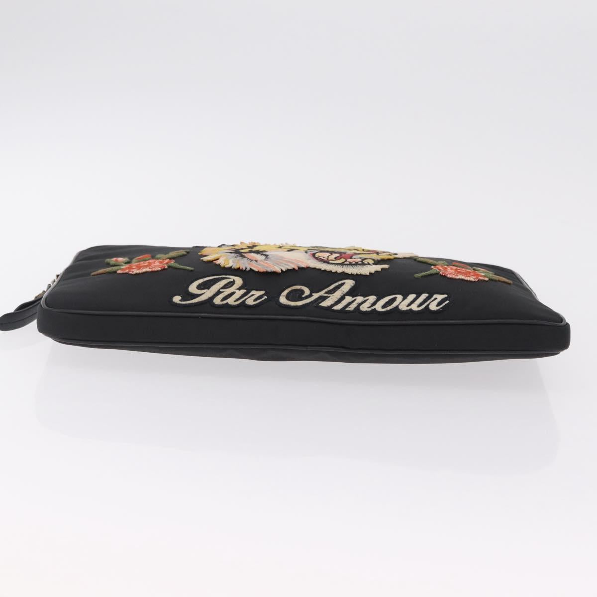 GUCCI Clutch Bag Canvas Black Silver 473884 Auth ka6545A