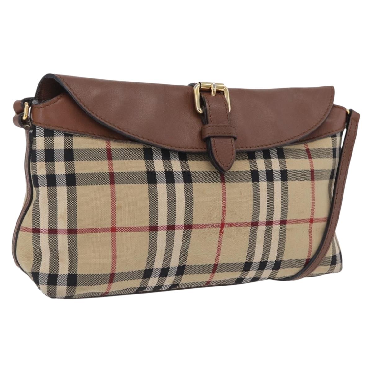 BURBERRY Nova Check Shoulder Bag Canvas Beige Gold Auth ka6546