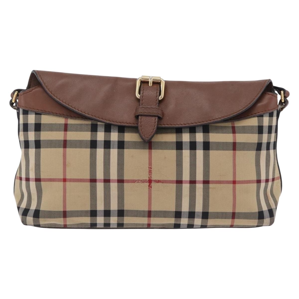 BURBERRY Nova Check Shoulder Bag Canvas Beige Gold Auth ka6546