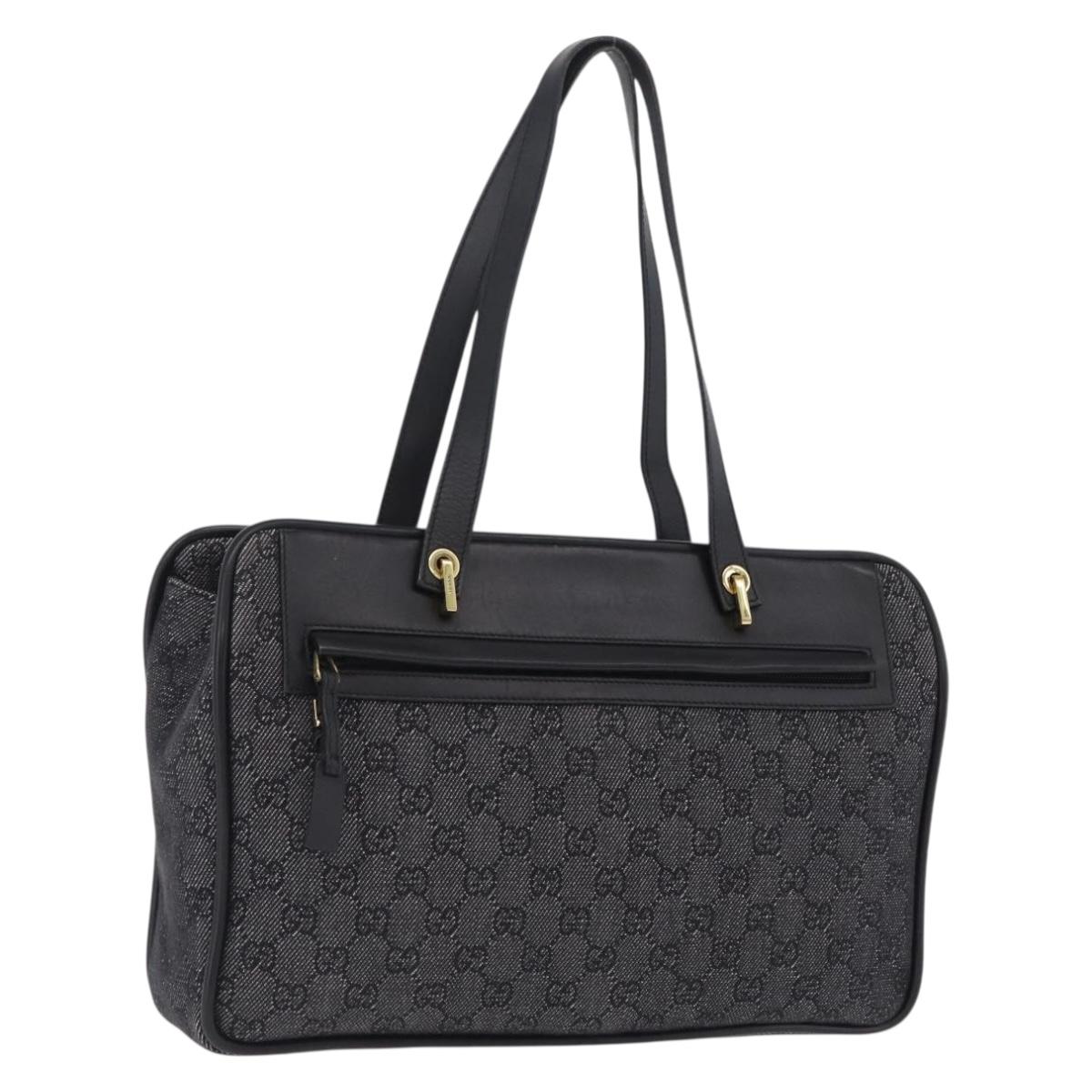 GUCCI GG Canvas Tote Bag Black Gold 92730 Auth ka6548A