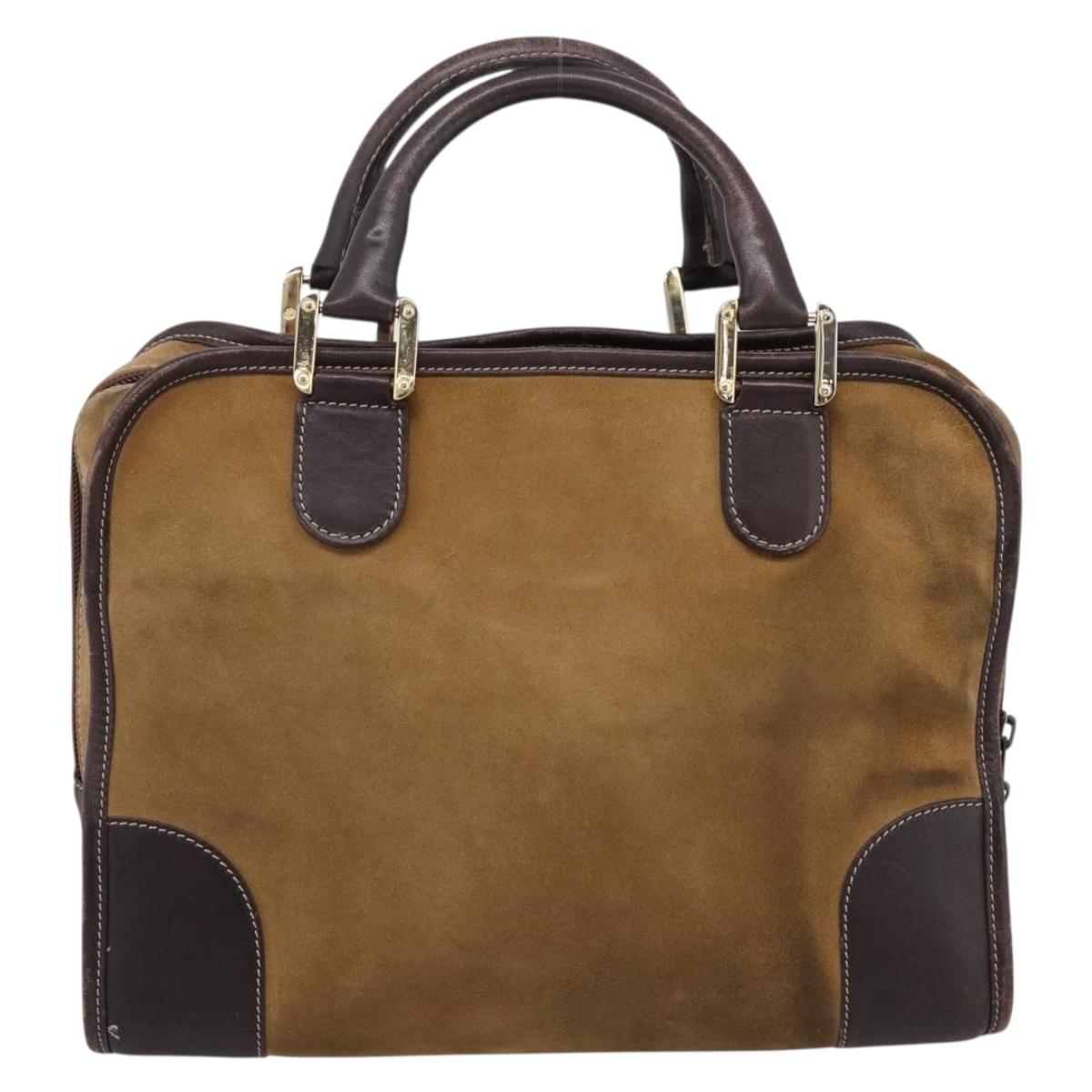 LOEWE Amazona Hand Bag Suede Beige Gold Auth ka6550