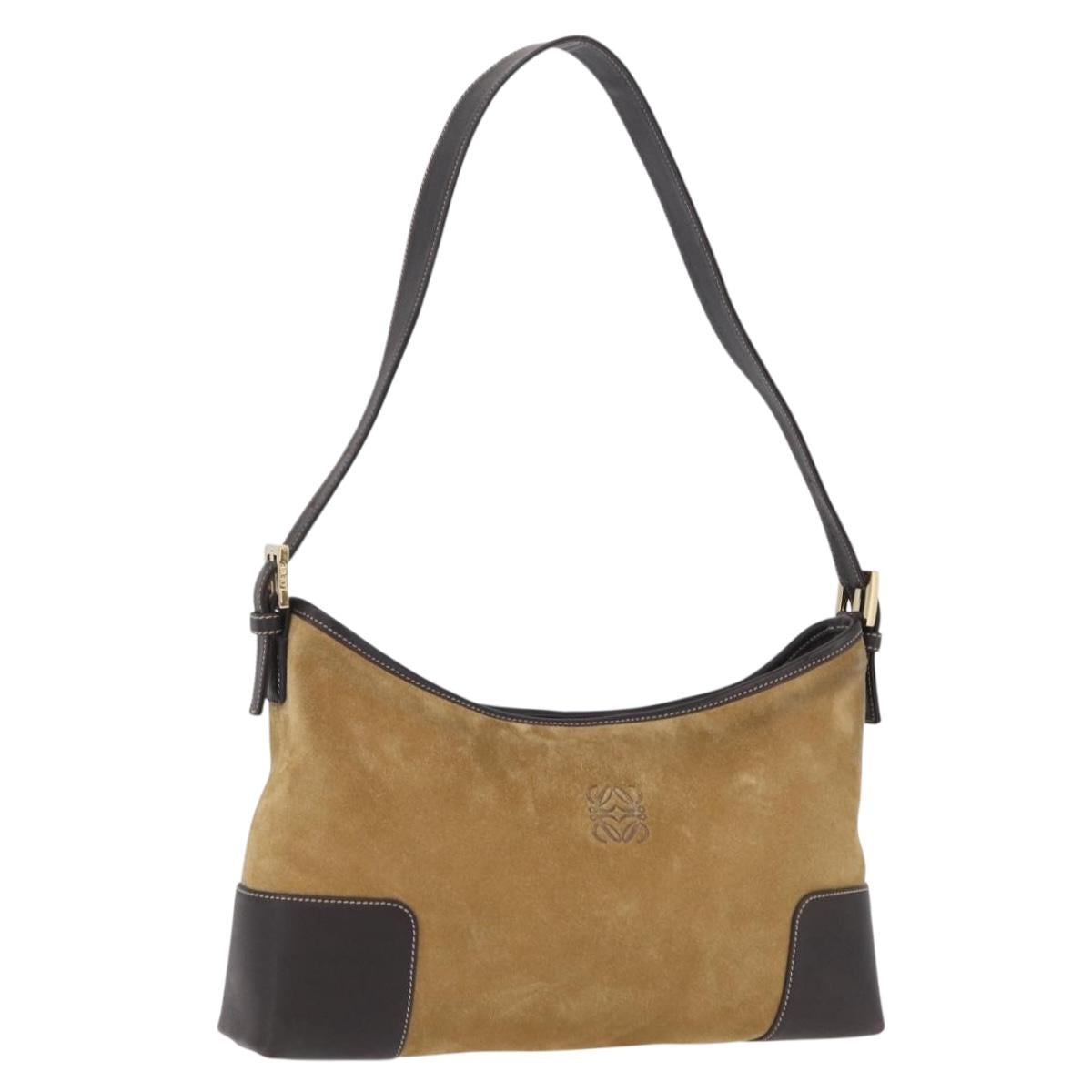 LOEWE Shoulder Bag Suede Beige Gold Auth ka6551A