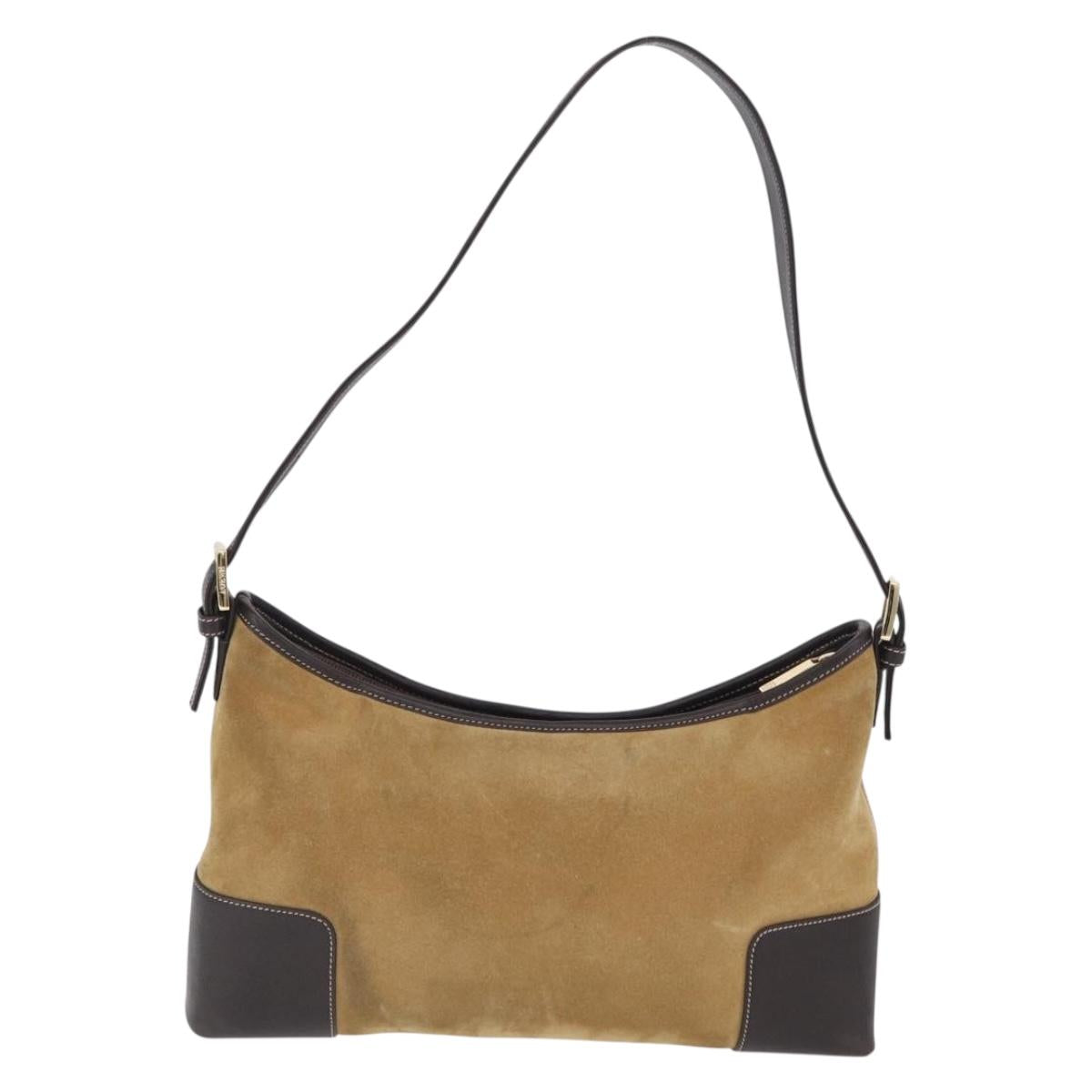 LOEWE Shoulder Bag Suede Beige Gold Auth ka6551A