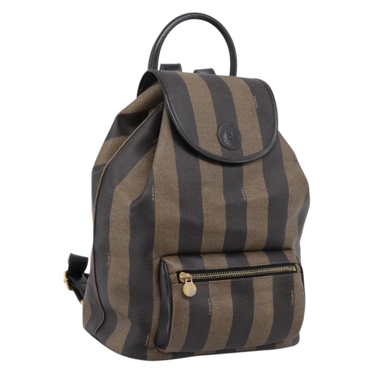 FENDI Pecan Canvas Backpack PVC Black Brown gold 259290 Auth ka6553V