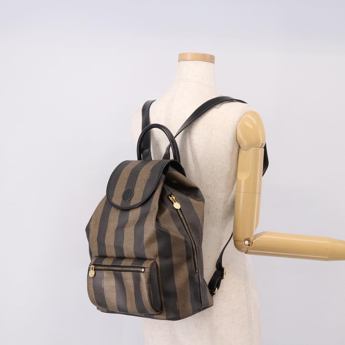 FENDI Pecan Canvas Backpack PVC Black Brown gold 259290 Auth ka6553V