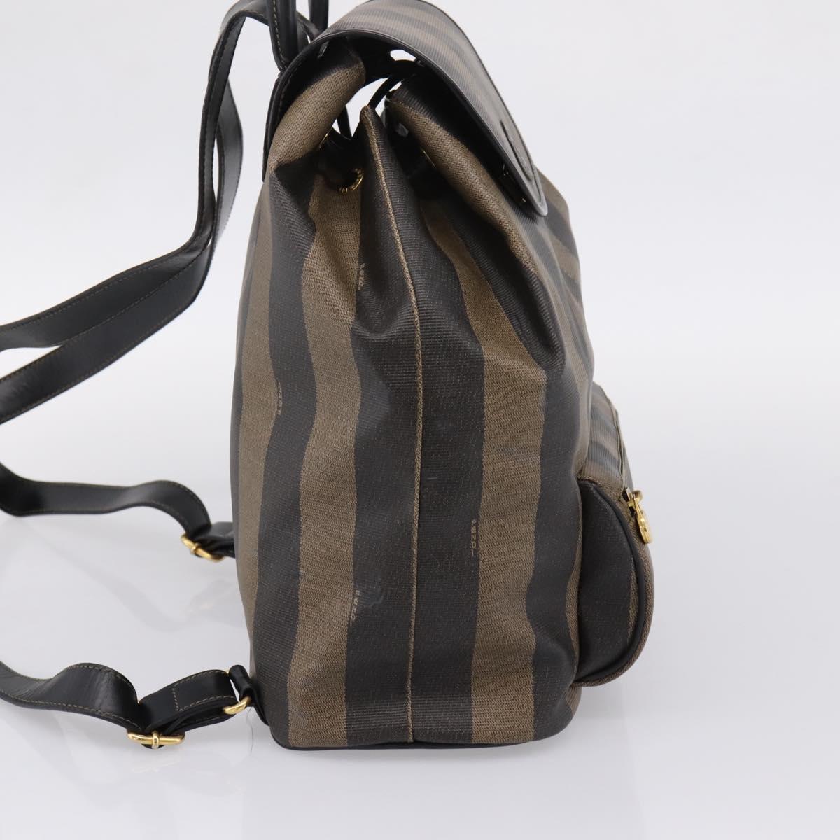 FENDI Pecan Canvas Backpack PVC Black Brown gold 259290 Auth ka6553V