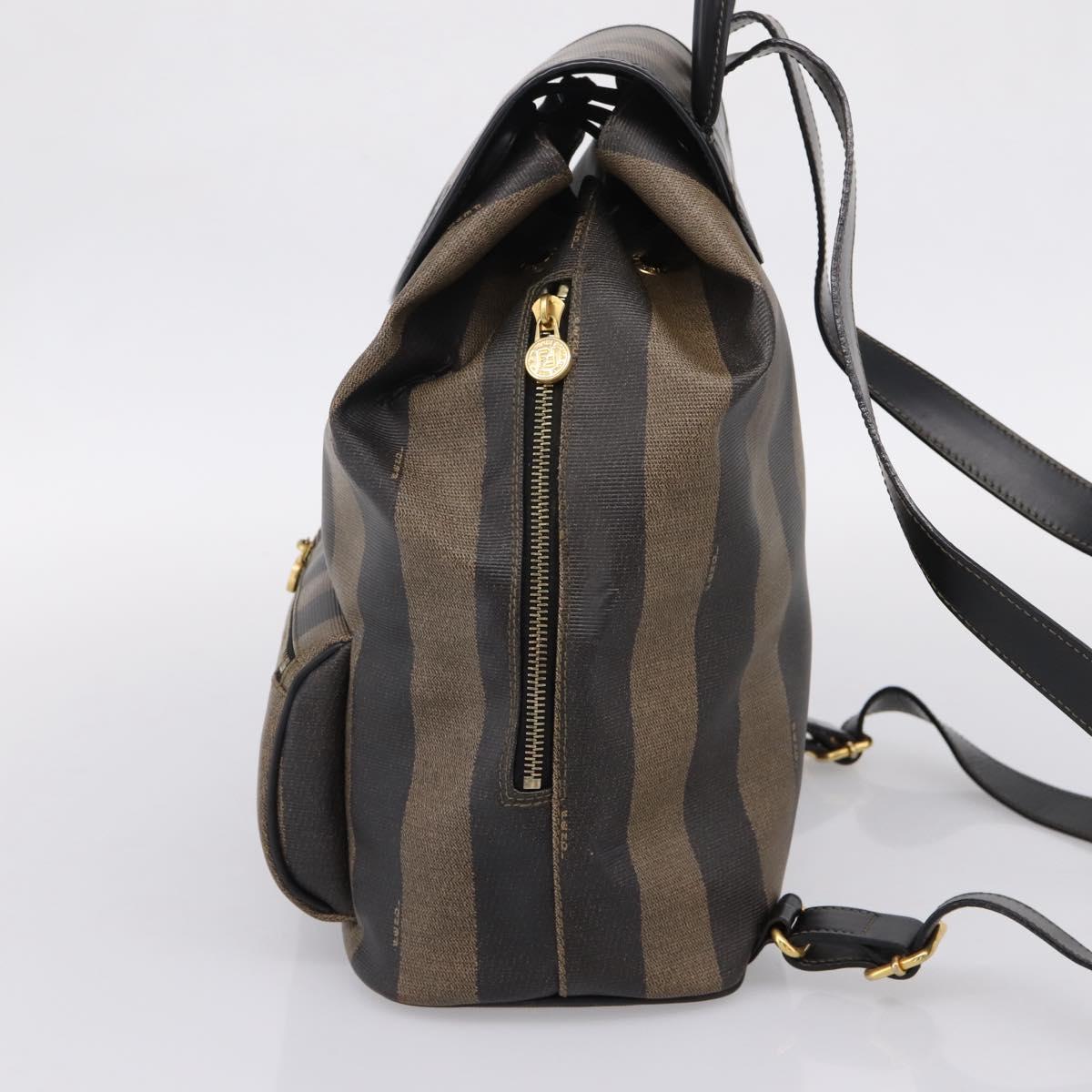 FENDI Pecan Canvas Backpack PVC Black Brown gold 259290 Auth ka6553V