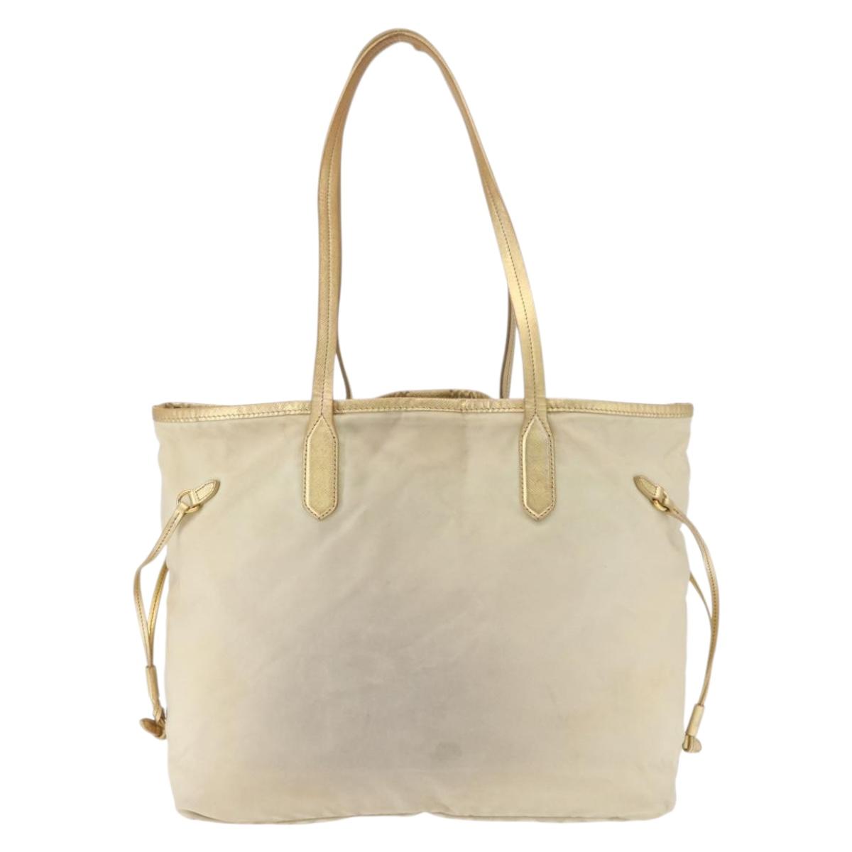 PRADA Tote Bag Nylon Beige Gold Auth ka656