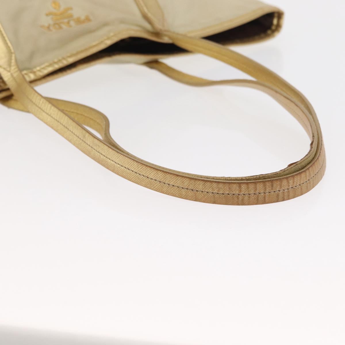 PRADA Tote Bag Nylon Beige Gold Auth ka656