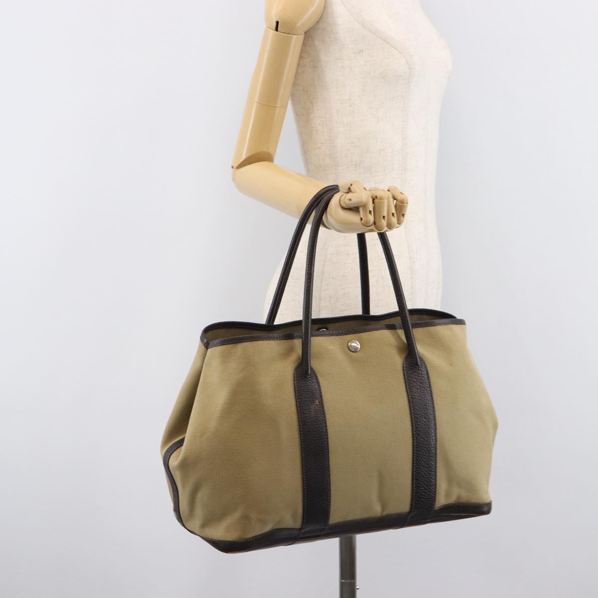 HERMES Garden Party 36 Hand Bag Canvas Beige Silver Auth ka6561