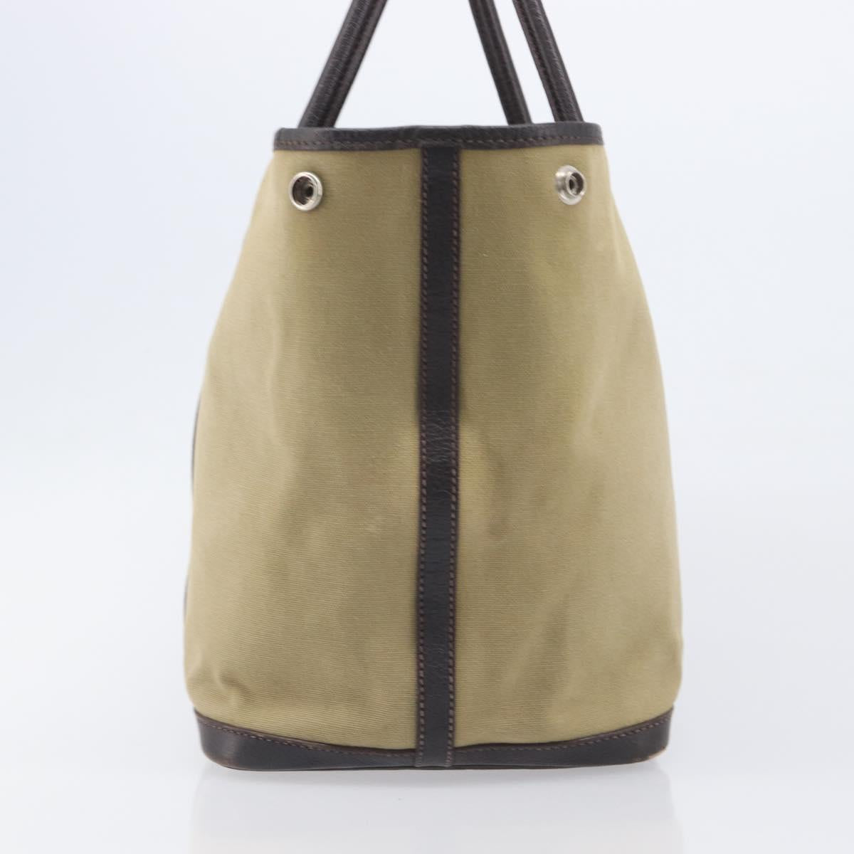 HERMES Garden Party 36 Hand Bag Canvas Beige Silver Auth ka6561