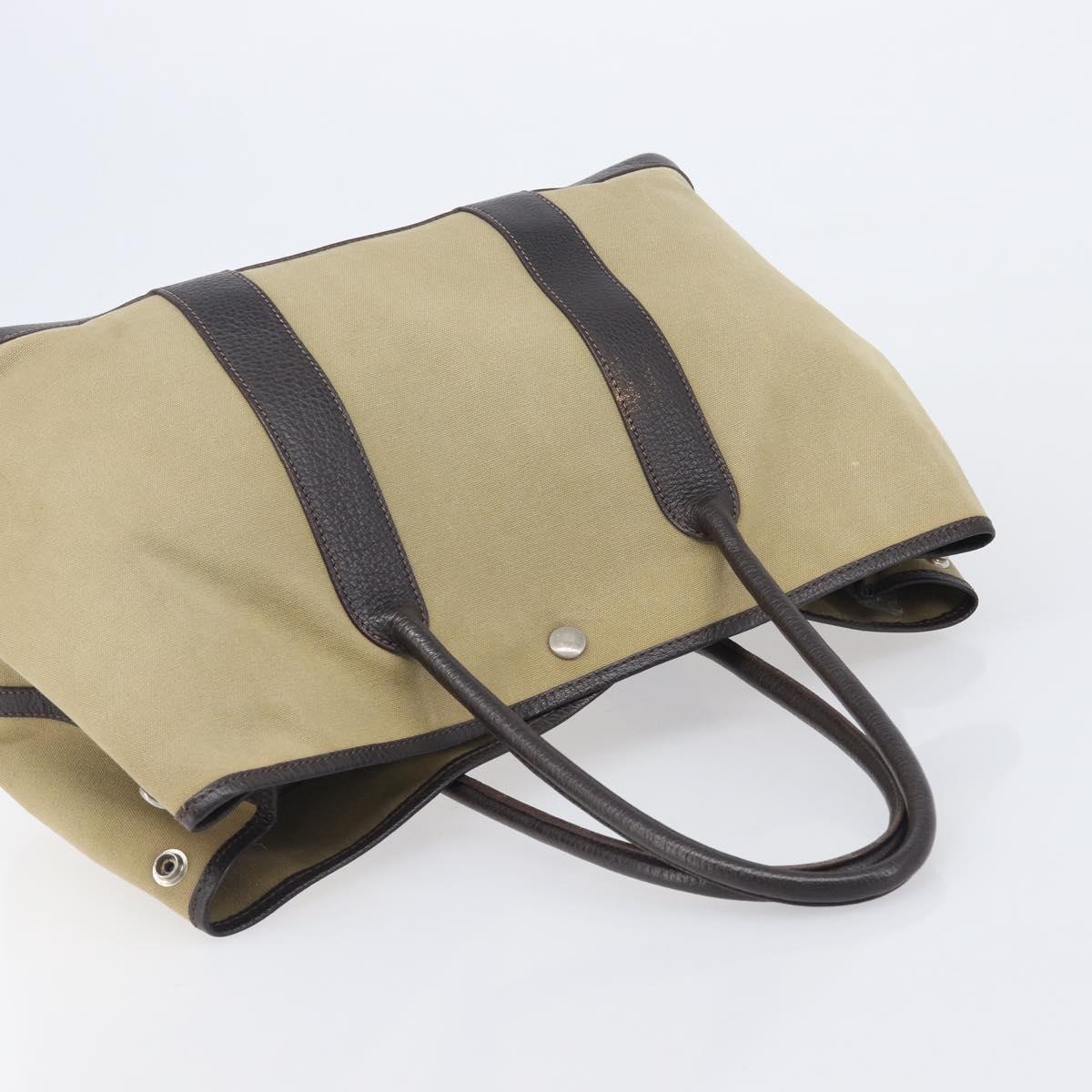 HERMES Garden Party 36 Hand Bag Canvas Beige Silver Auth ka6561