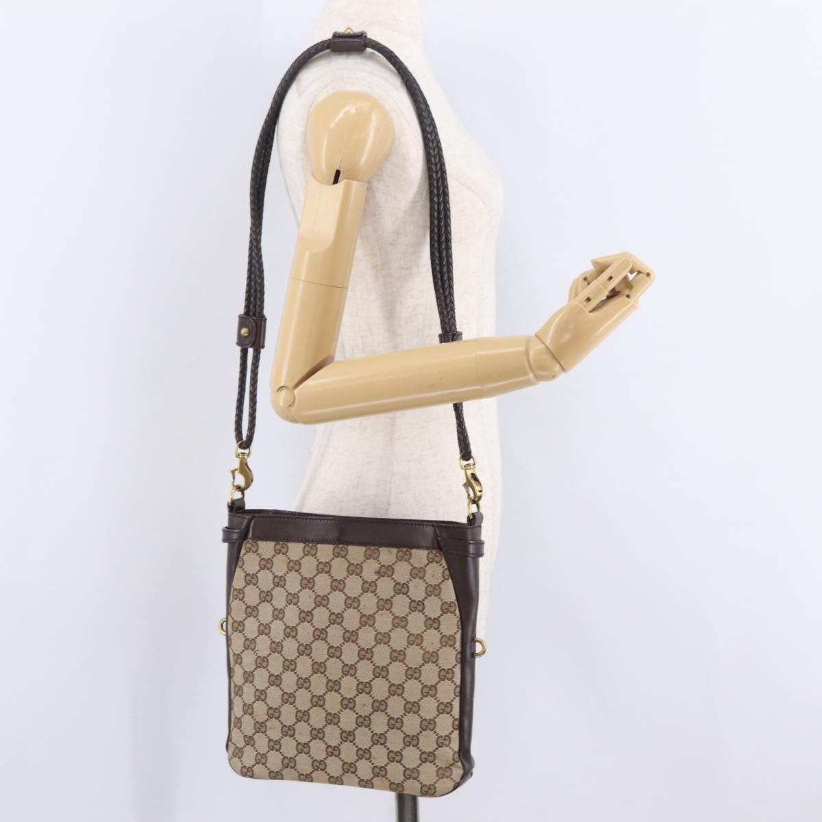 GUCCI GG Canvas Shoulder Bag Beige Gold 109106 Auth ka6563