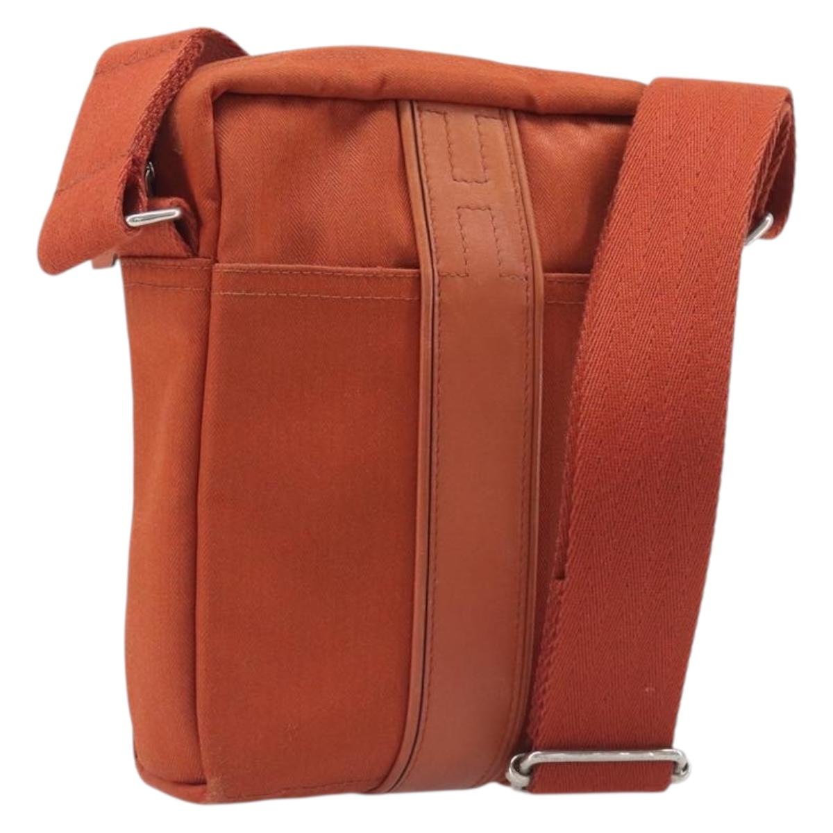 HERMES Acapulco Bandouliere PM Shoulder Bag Canvas Orange Silver Auth ka6564A