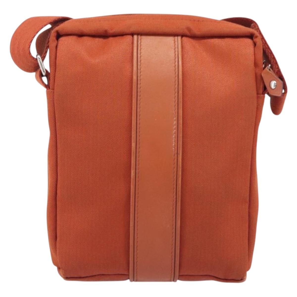 HERMES Acapulco Bandouliere PM Shoulder Bag Canvas Orange Silver Auth ka6564A