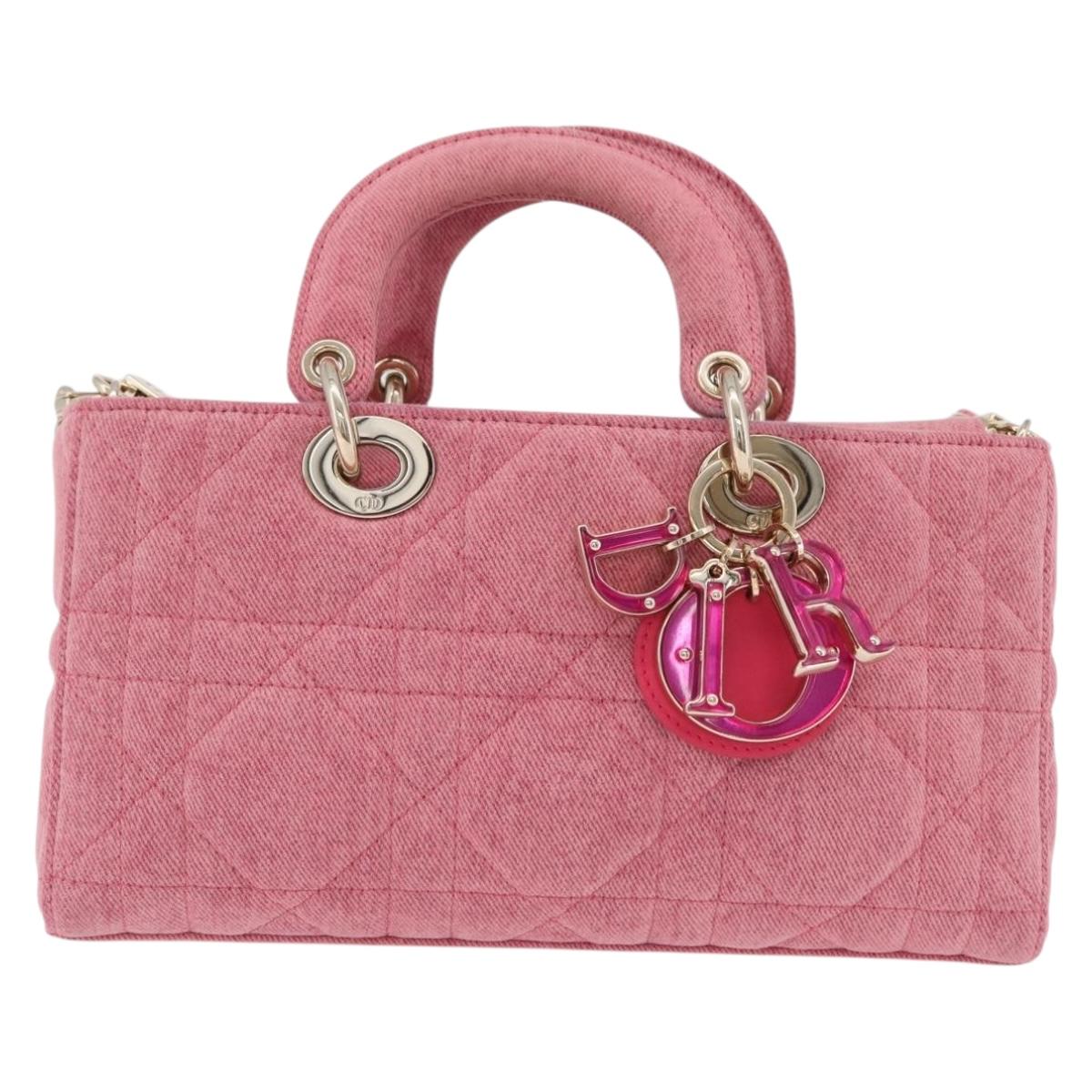 Christian Dior Macro Cannage Lady D Joy Satchel Denim 2way Pink Auth ka6565SAM