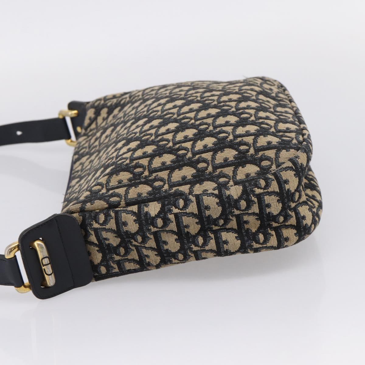 Christian Dior Trotter Canvas Shoulder Bag Navy Gold Auth ka6567
