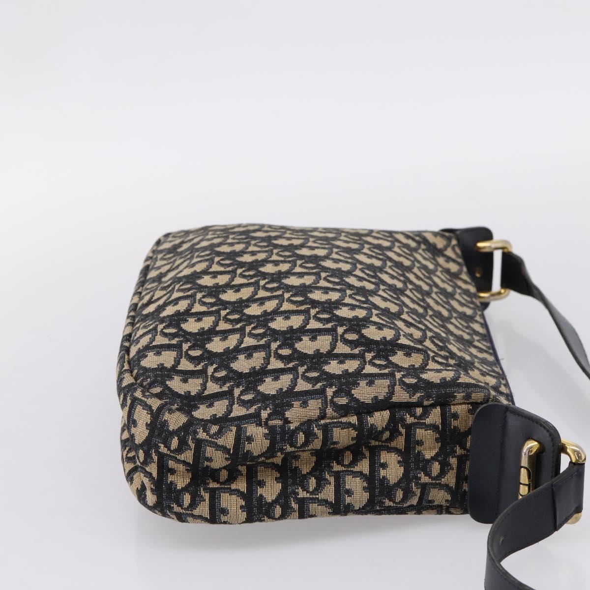 Christian Dior Trotter Canvas Shoulder Bag Navy Gold Auth ka6567