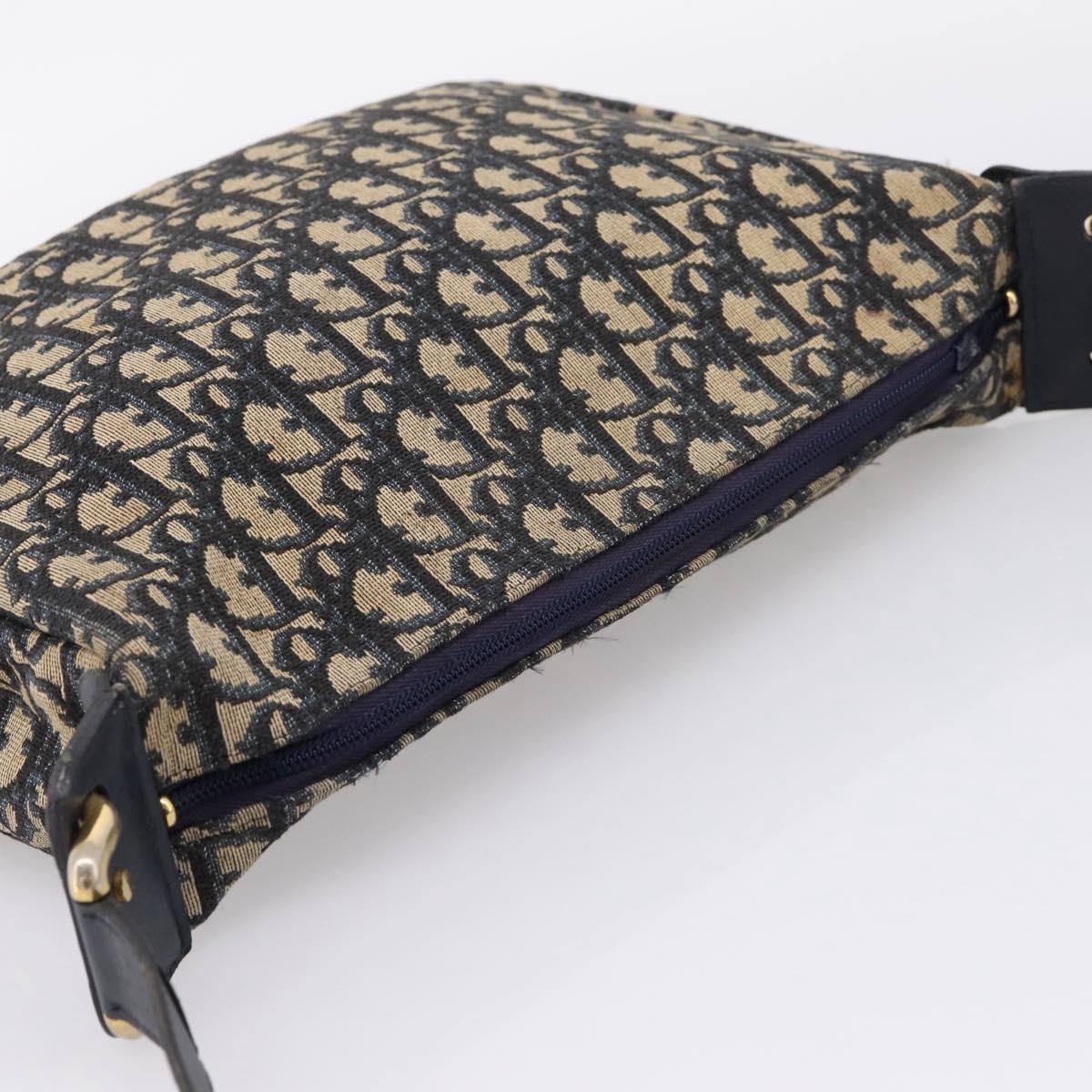 Christian Dior Trotter Canvas Shoulder Bag Navy Gold Auth ka6567